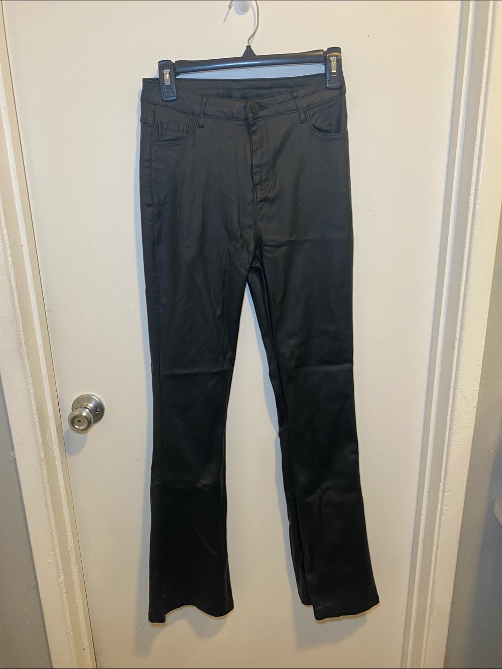 Black Faux Leather Flare Pants